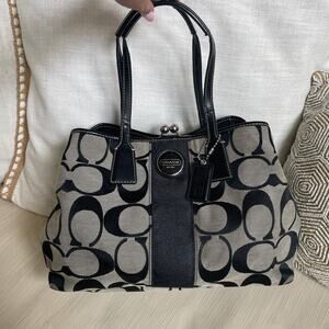 Y2K Coach Madison Op Art Kisslock Carryall | Black Signature, Style 17424